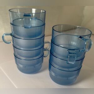Tupperware Watercolor Blue Acrylic Preludio Stackable Mugs 9 Pce Set Acrylic
